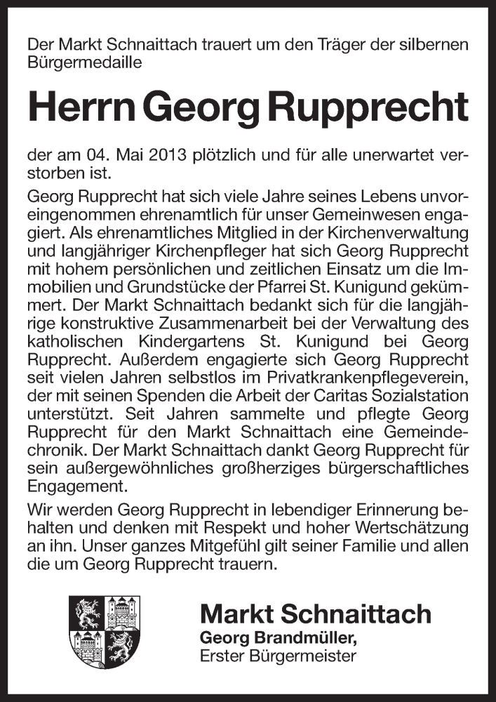  Traueranzeige für Georg Rupprecht vom 08.05.2013 aus Pegnitz-Zeitung
